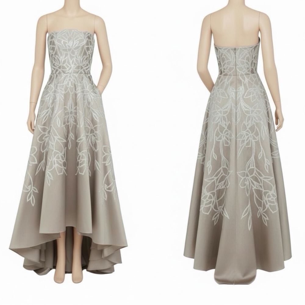 Theia Women's Pamela Embellished Mikado Strapless High Low Evening Gown Size 4 - Picture 9 of 15